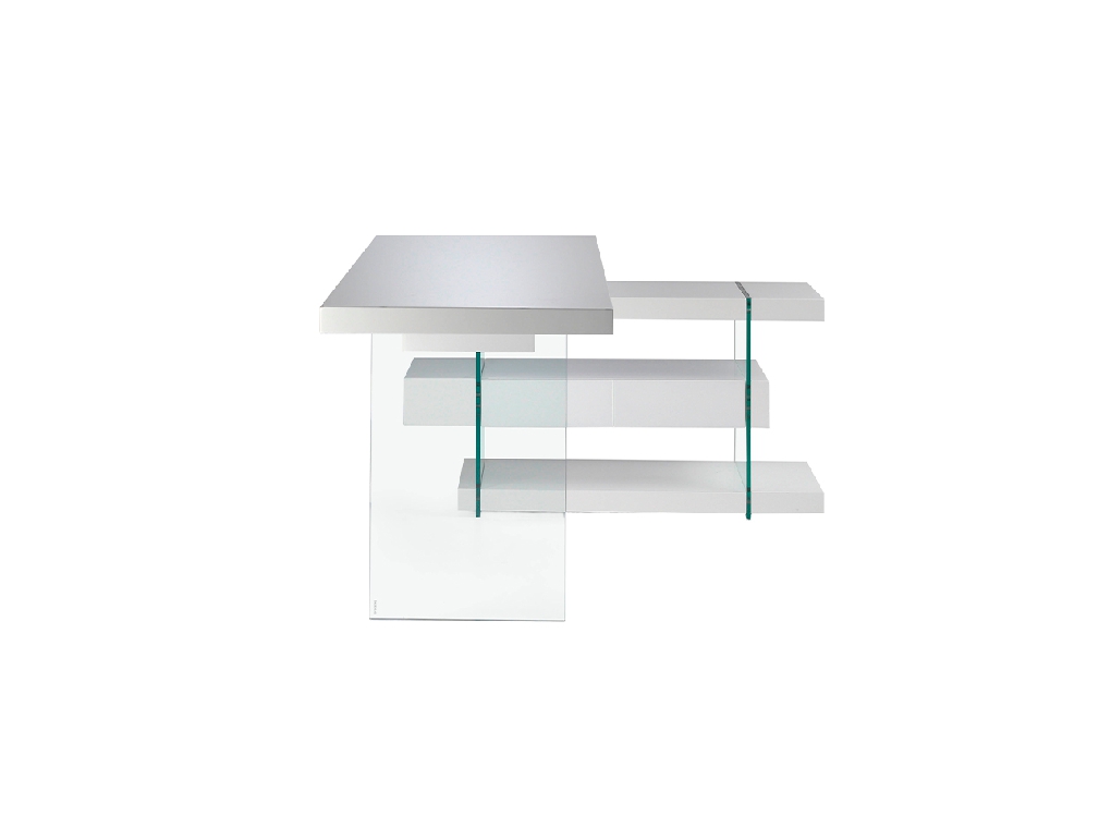 White wooden desk and tempered glass