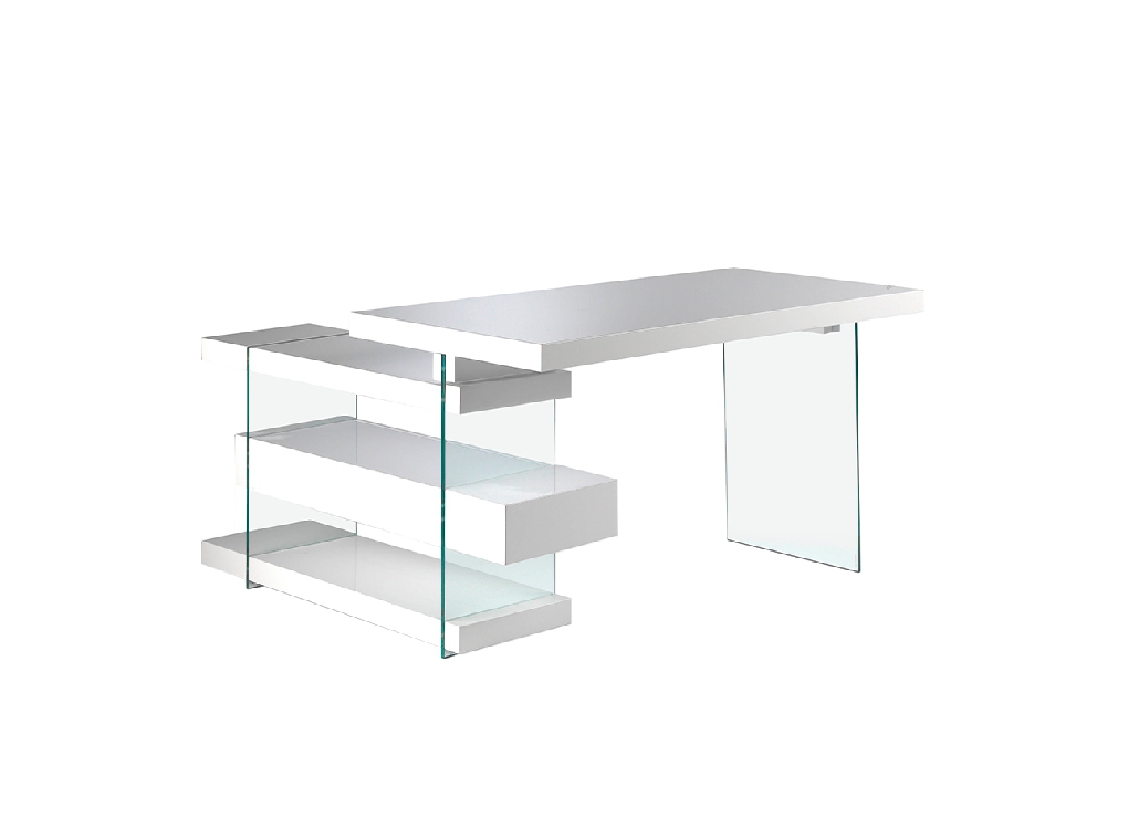 White wooden desk and tempered glass