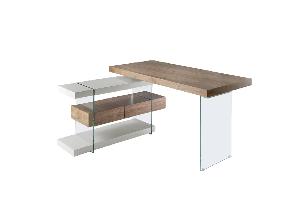 Walnut wood desk and tempered glass