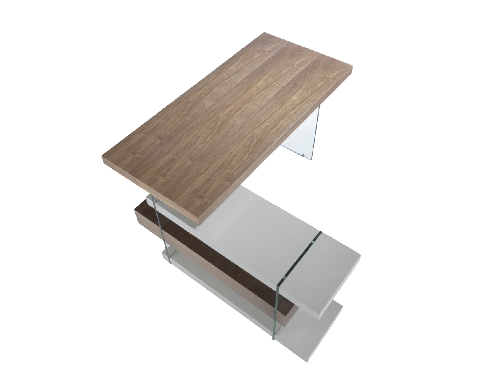 Walnut wood desk and tempered glass