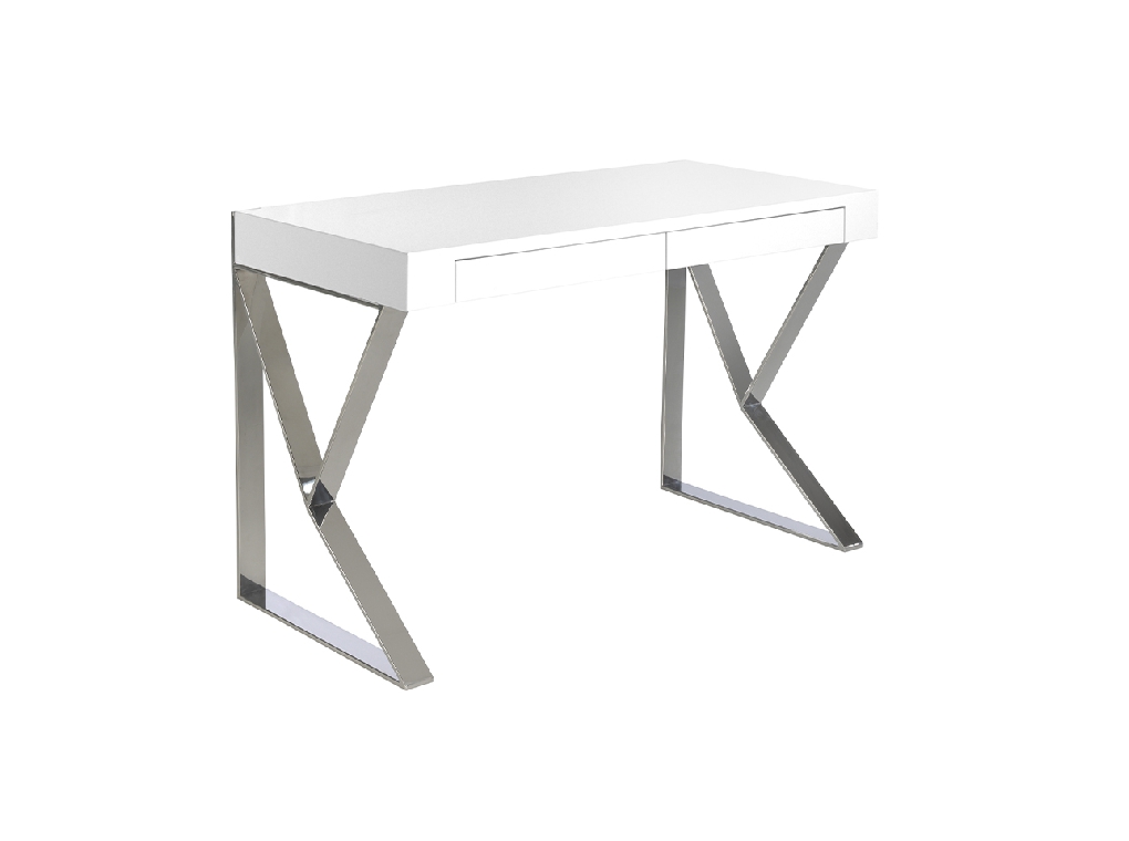 White wooden office desk and chrome steel