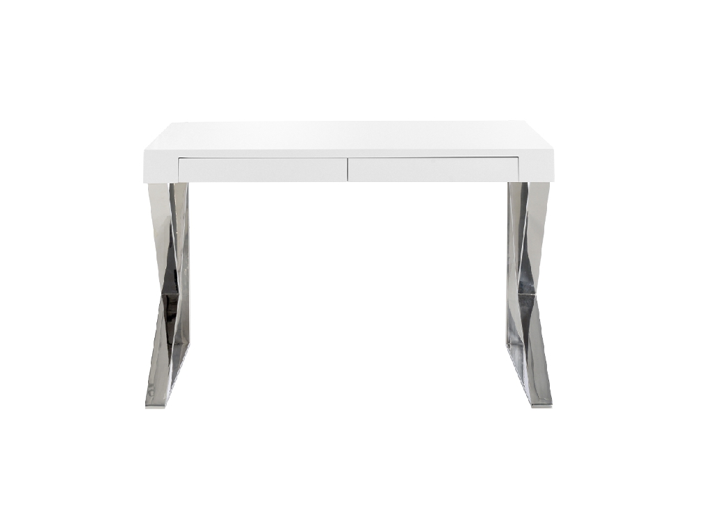 White wooden office desk and chrome steel