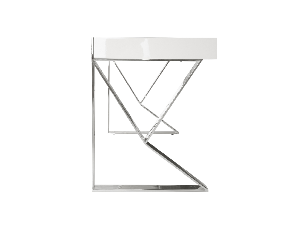 White wooden office desk and chrome steel