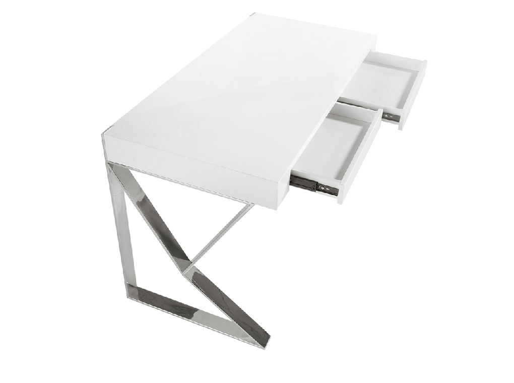 White wooden office desk and chrome steel
