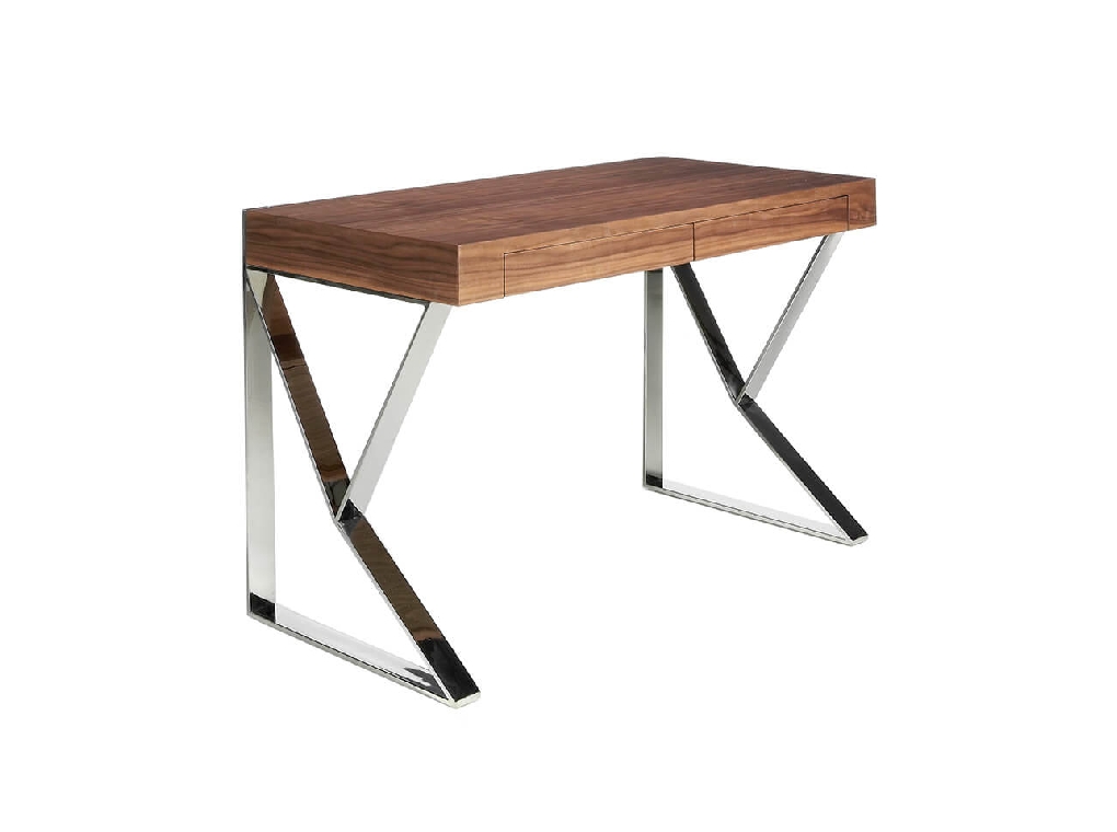 Walnut wood and chrome steel office desk