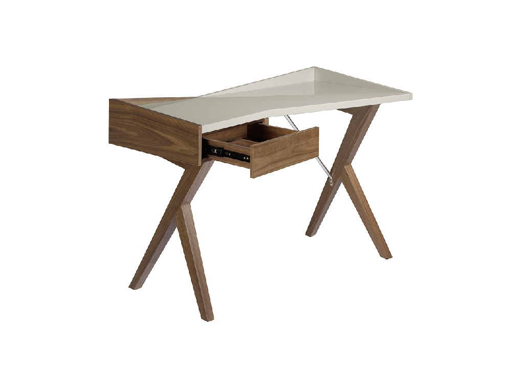 Bureau en bois de noyer et plateau laqué gris perle