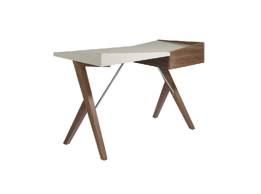 Walnut wood office desk and Pearl Gray lacquered top