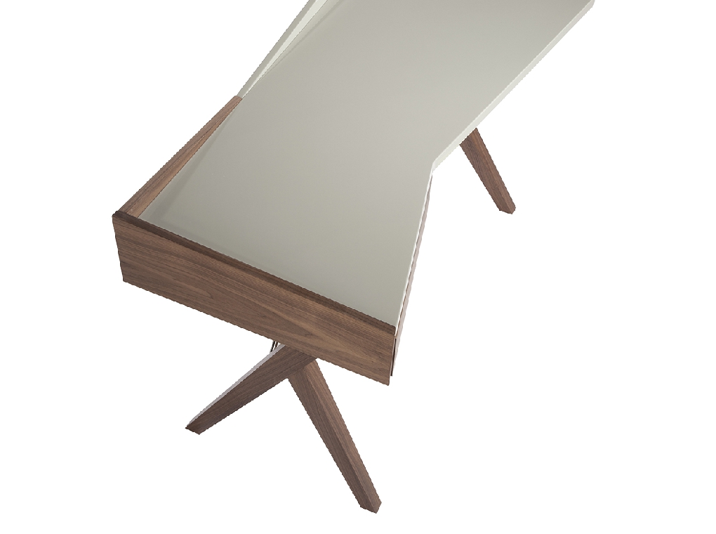 Schreibtisch aus Walnussholz und perlgrau lackierte Platte