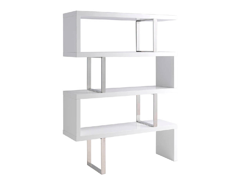 White wooden shelf and chrome steel