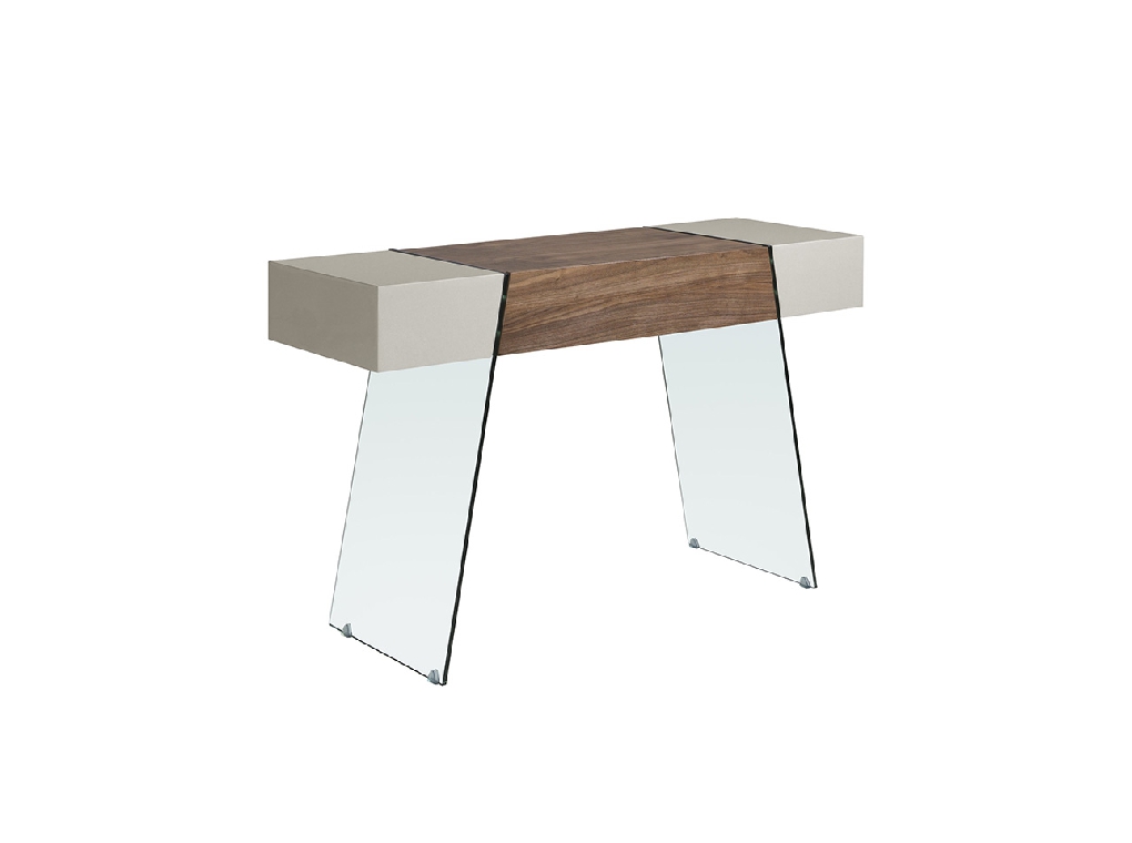 Walnut wood console and tempered glass