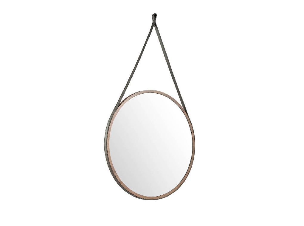 Walnut wood circular hanging mirror