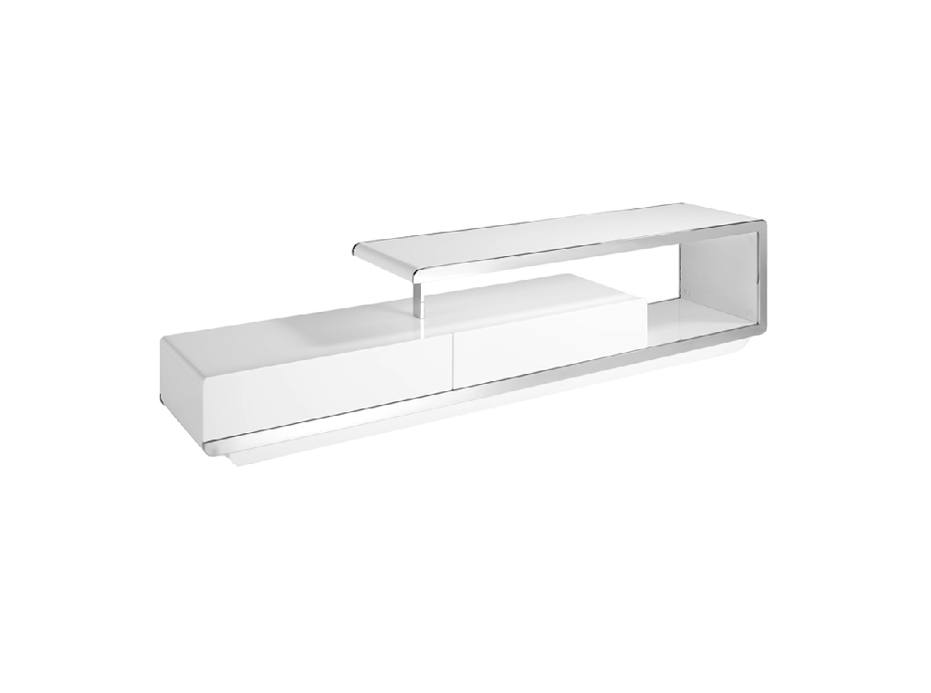 White wooden TV cabinet and chrome steel