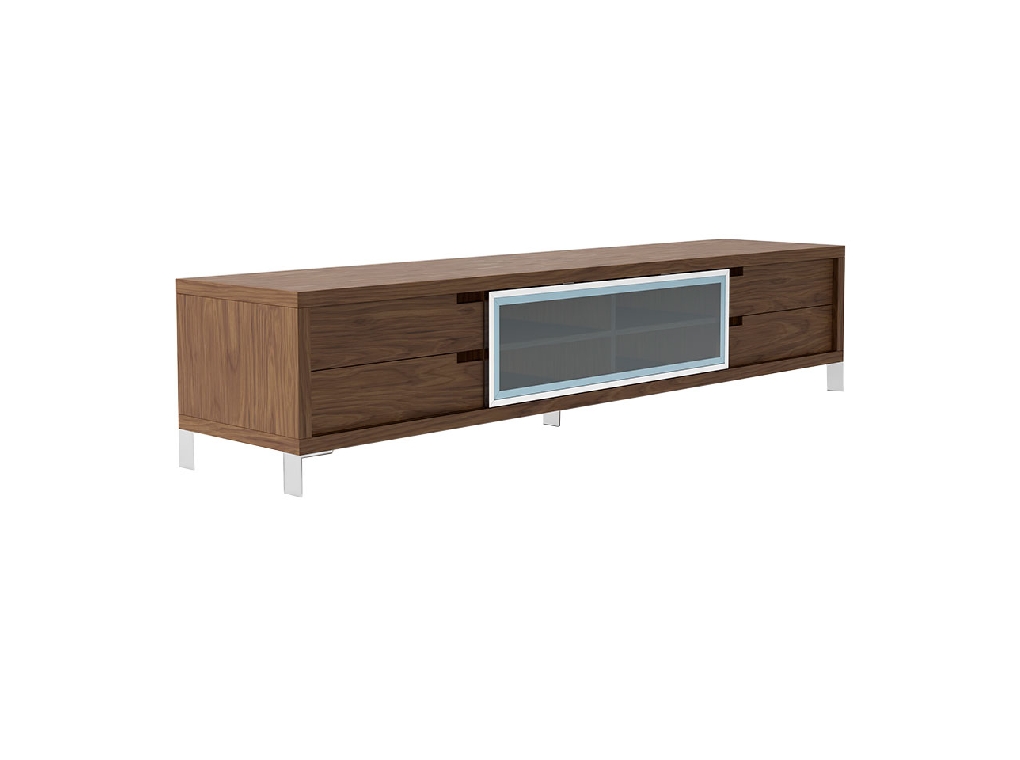 Walnut wood and chromed steel TV cabinet