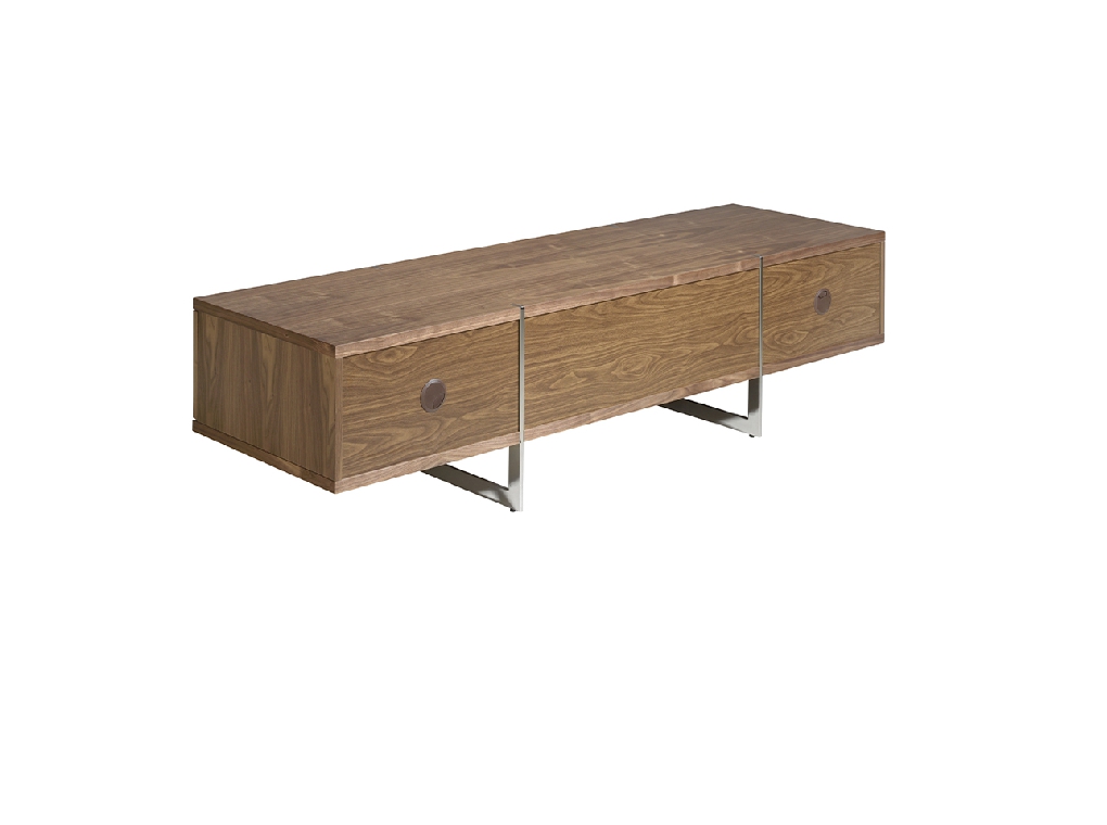 Mueble TV de madera Nogal y acero cromado