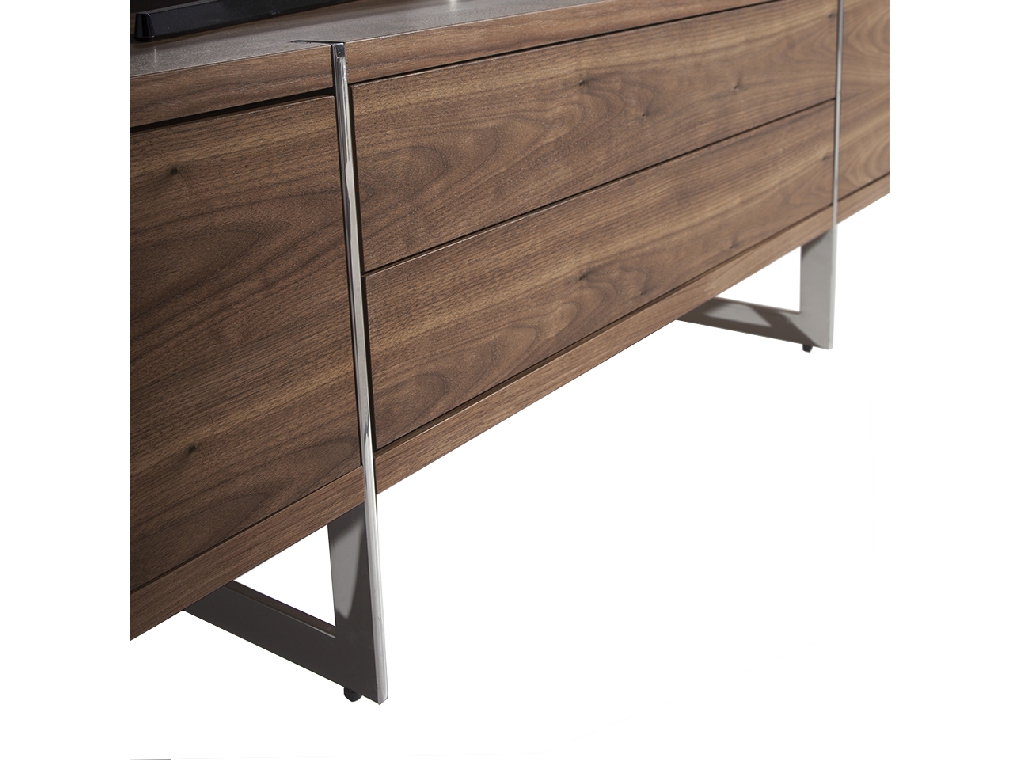 Walnut wood and chromed steel TV cabinet