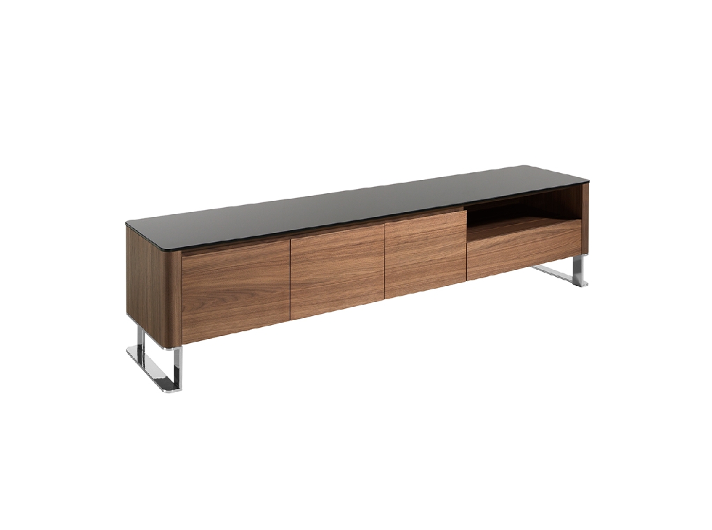 Mueble TV de madera Nogal y tapa cristal templado negro