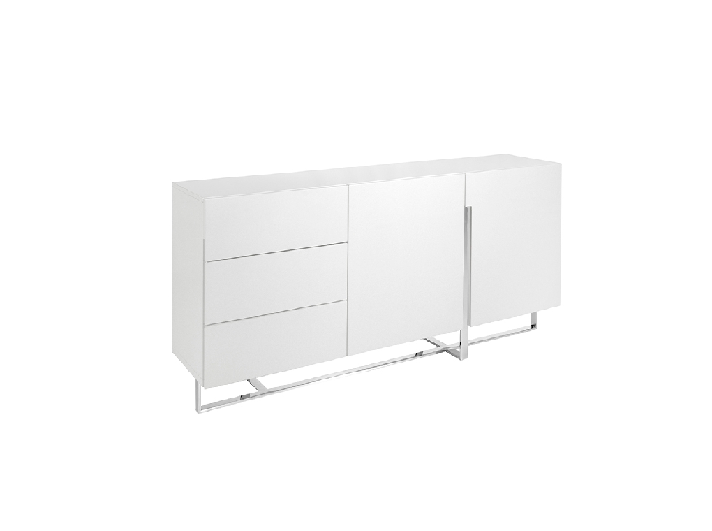 White wooden sideboard and chrome steel