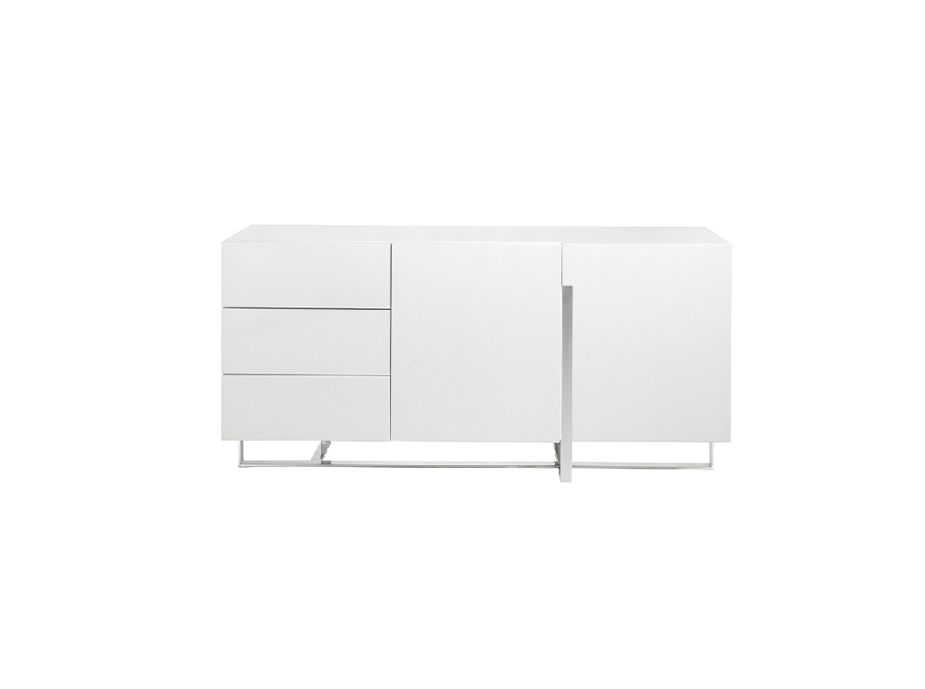 White wooden sideboard and chrome steel