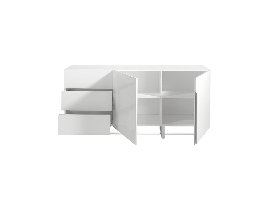 White wooden sideboard and chrome steel