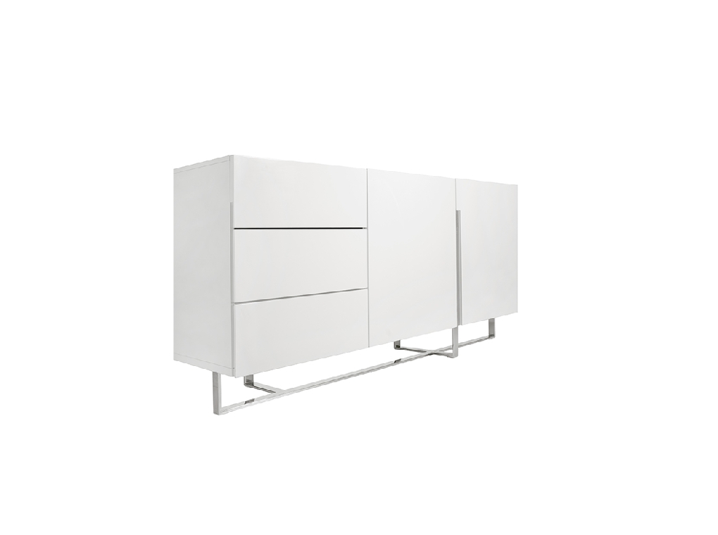 White wooden sideboard and chrome steel