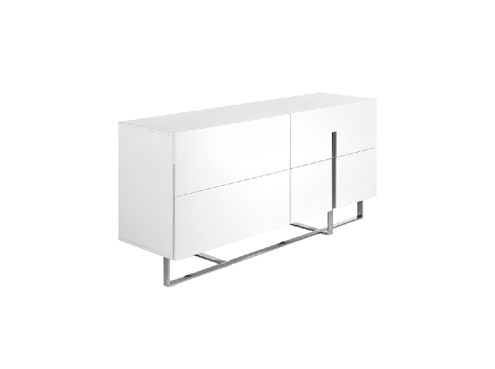 Credenza in legno bianco e acciaio cromato