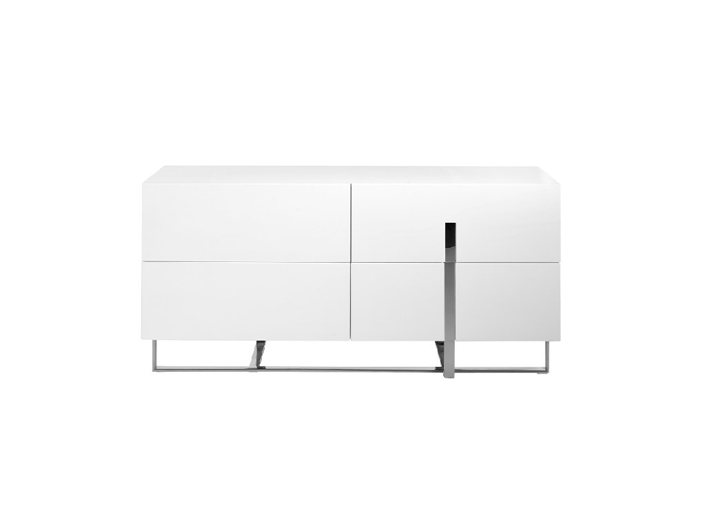 Credenza in legno bianco e acciaio cromato