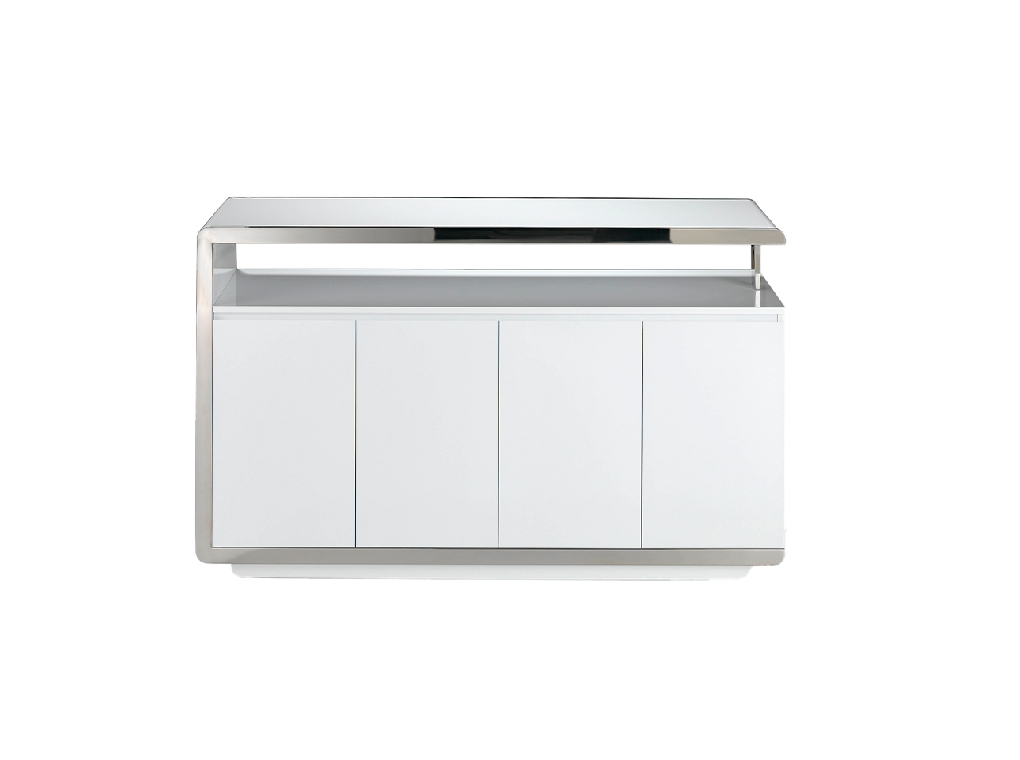 White wooden sideboard and stainless steel