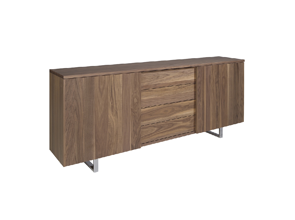 Walnut wood and chrome steel sideboard