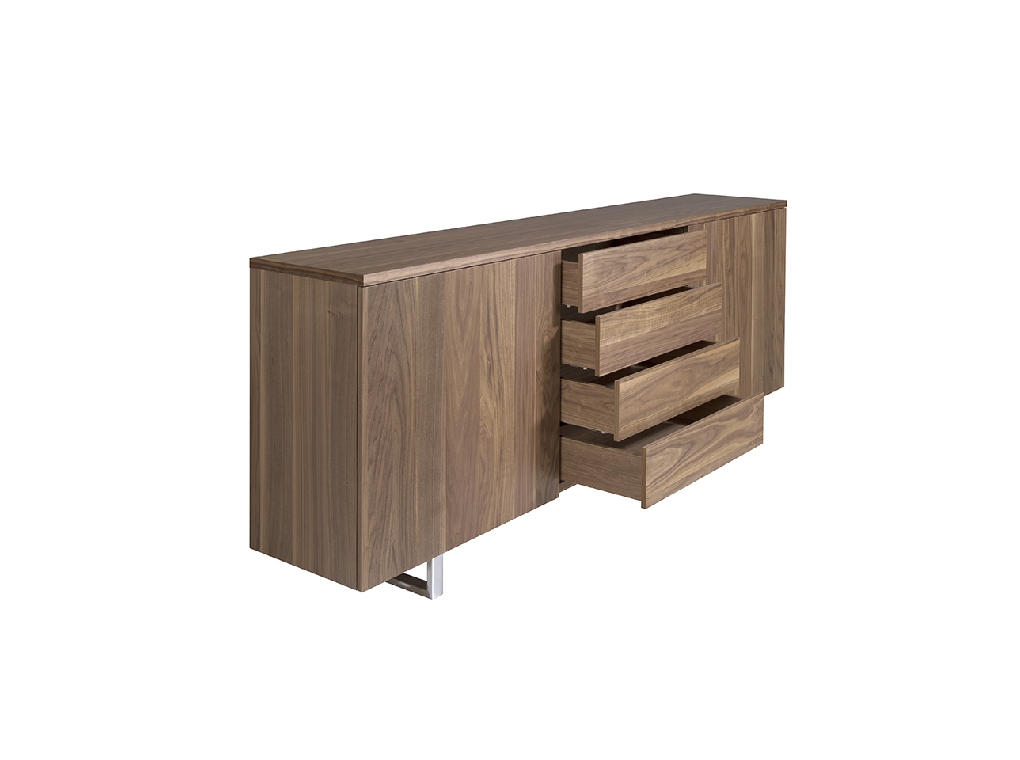 Walnut wood and chrome steel sideboard