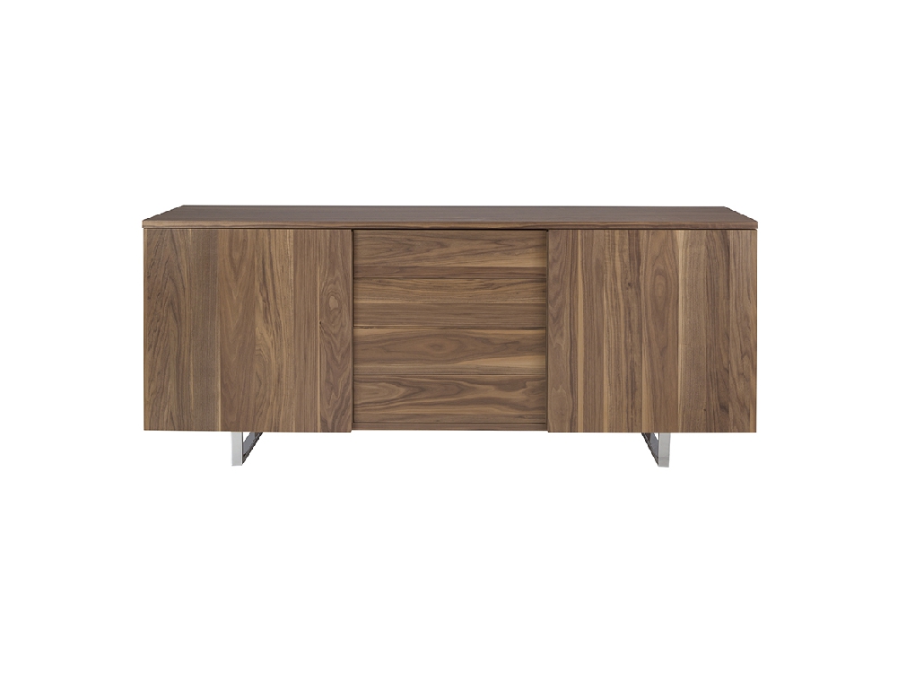 Walnut wood and chrome steel sideboard