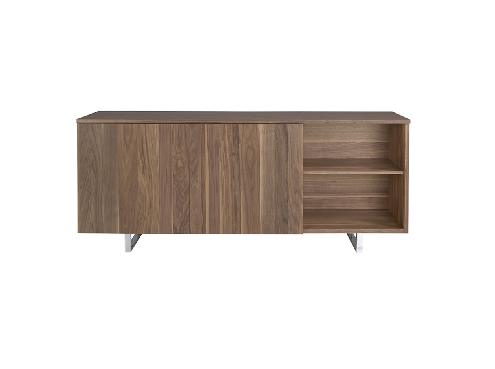 Walnut wood and chrome steel sideboard