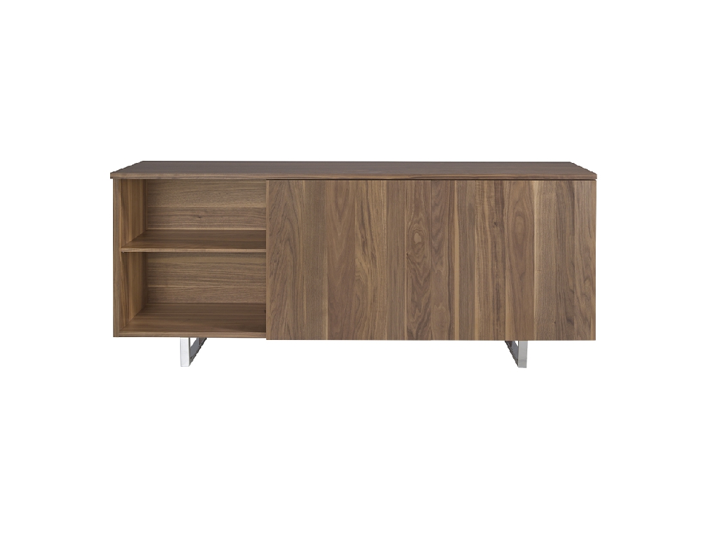 Walnut wood and chrome steel sideboard