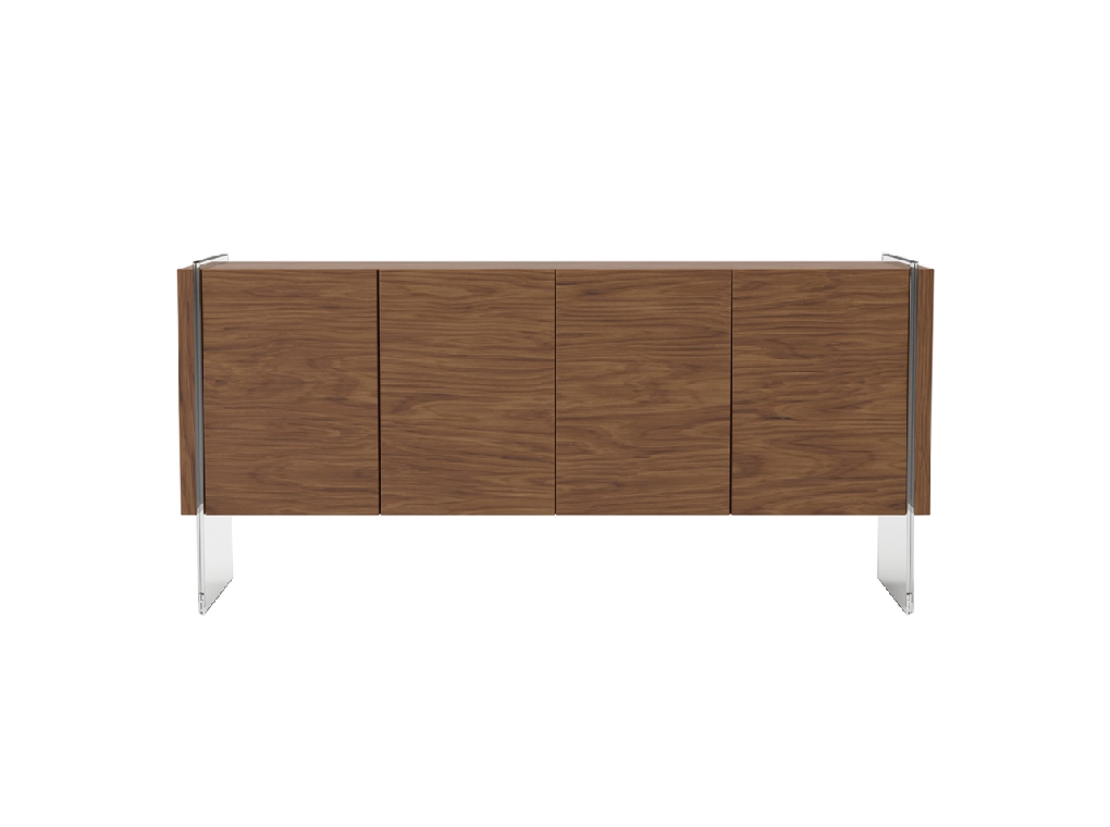 Walnut wood sideboard and tempered glass