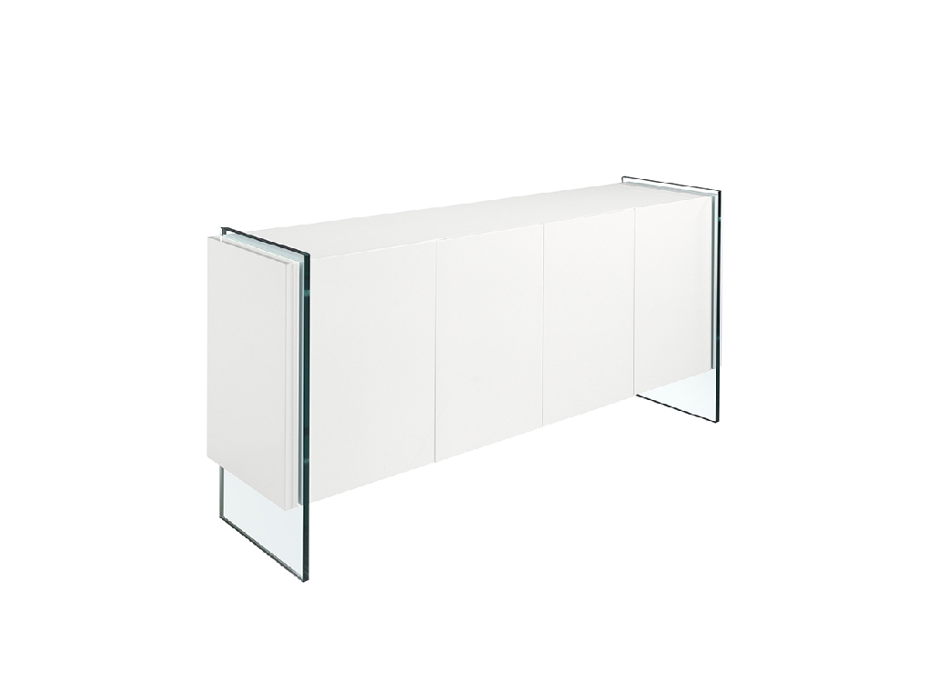 Weißes Holz Sideboard und gehärtetes Glas