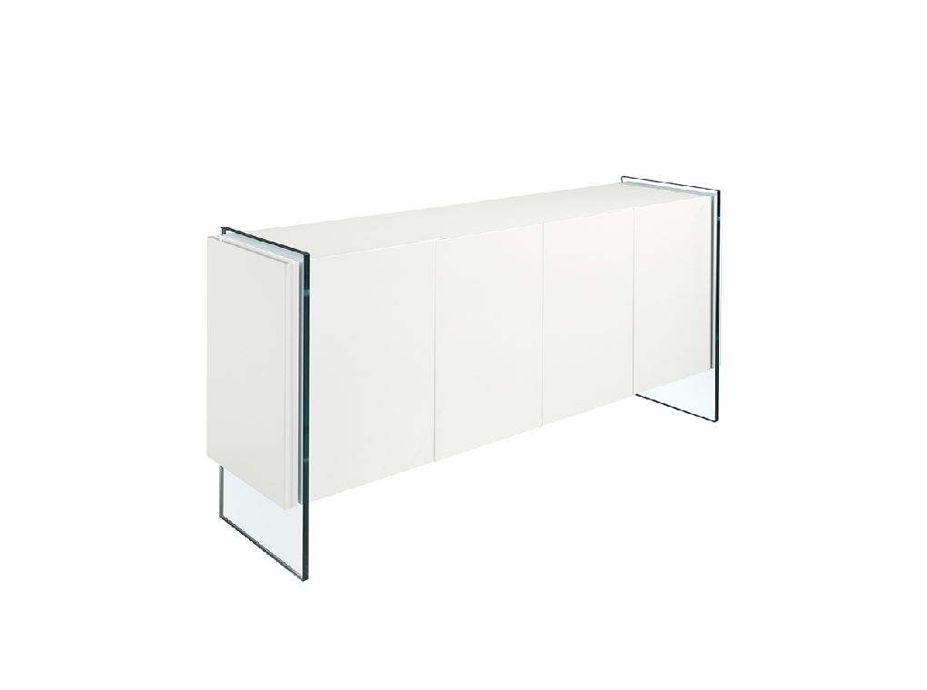 Credenza in legno bianco e vetro temperato