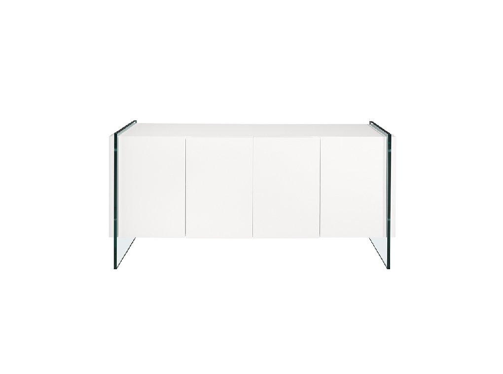 Credenza in legno bianco e vetro temperato