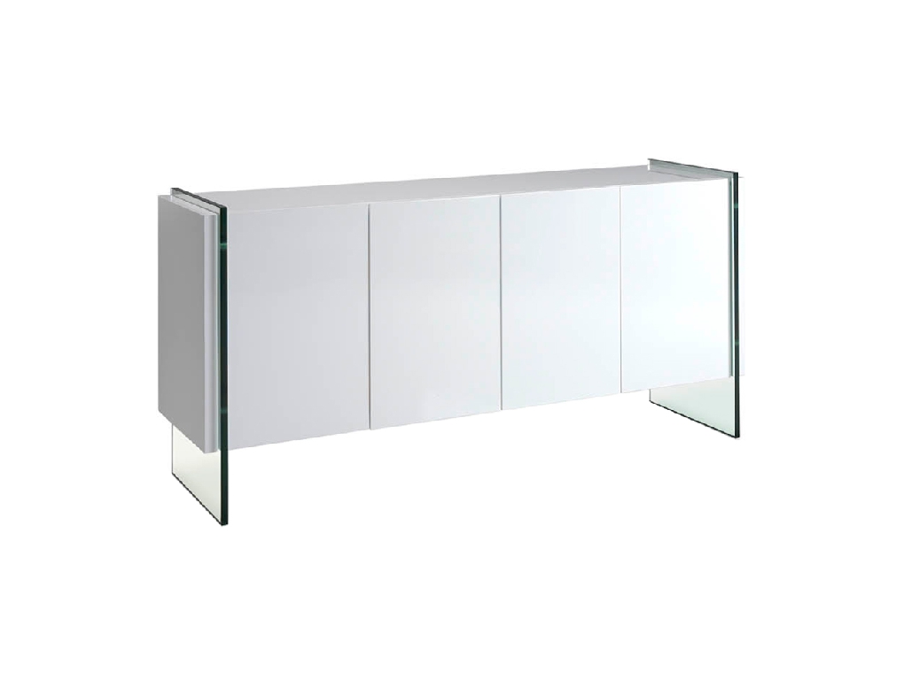 White wooden sideboard and tempered glass