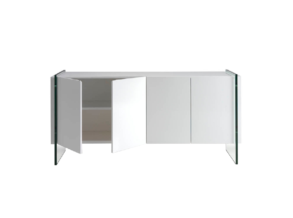 White wooden sideboard and tempered glass