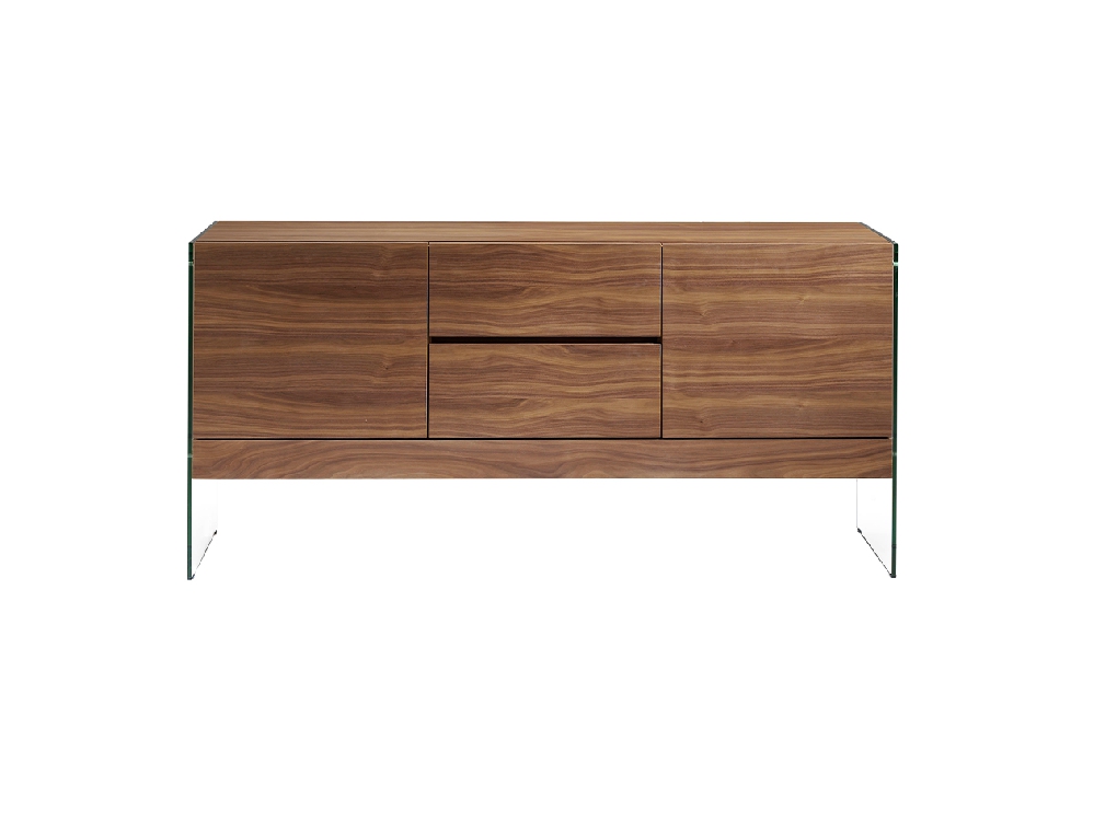 Walnut wood sideboard and tempered glass