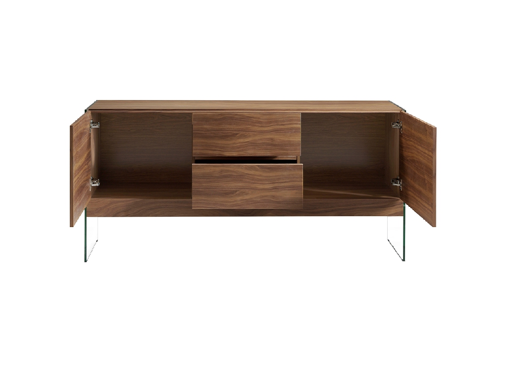 Walnut wood sideboard and tempered glass