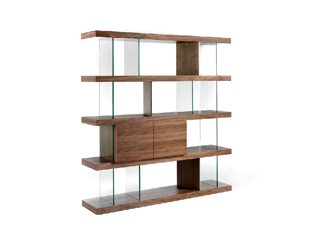 Walnut colored wooden shelf and tempered glass