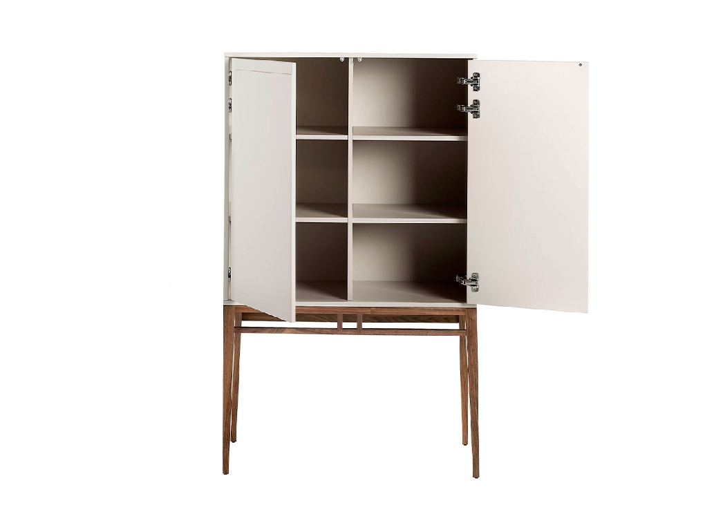 Fog color wooden display cabinet and Walnut wood legs