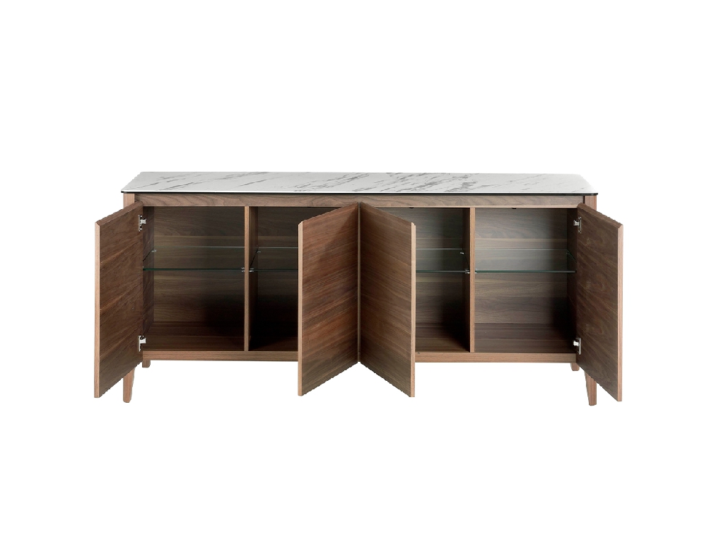 Sideboard aus Walnussholz und Porzellanplatte