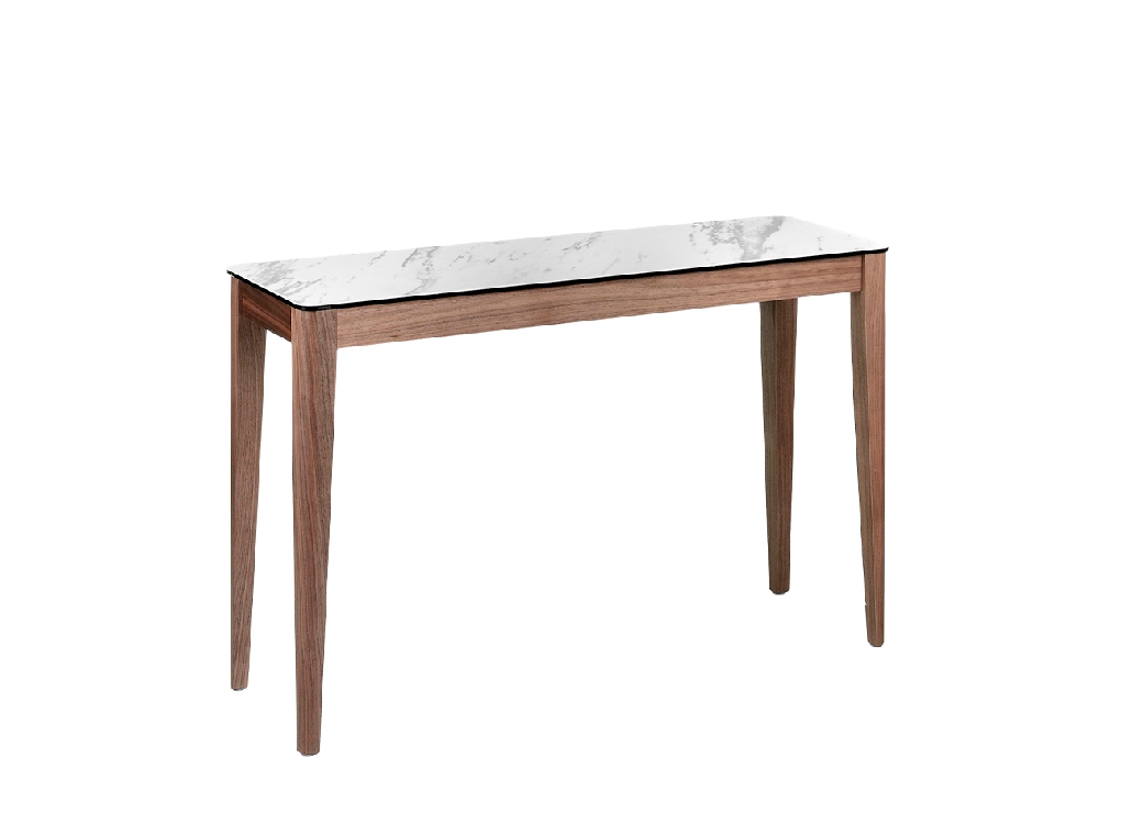 Walnut wood console and porcelain top