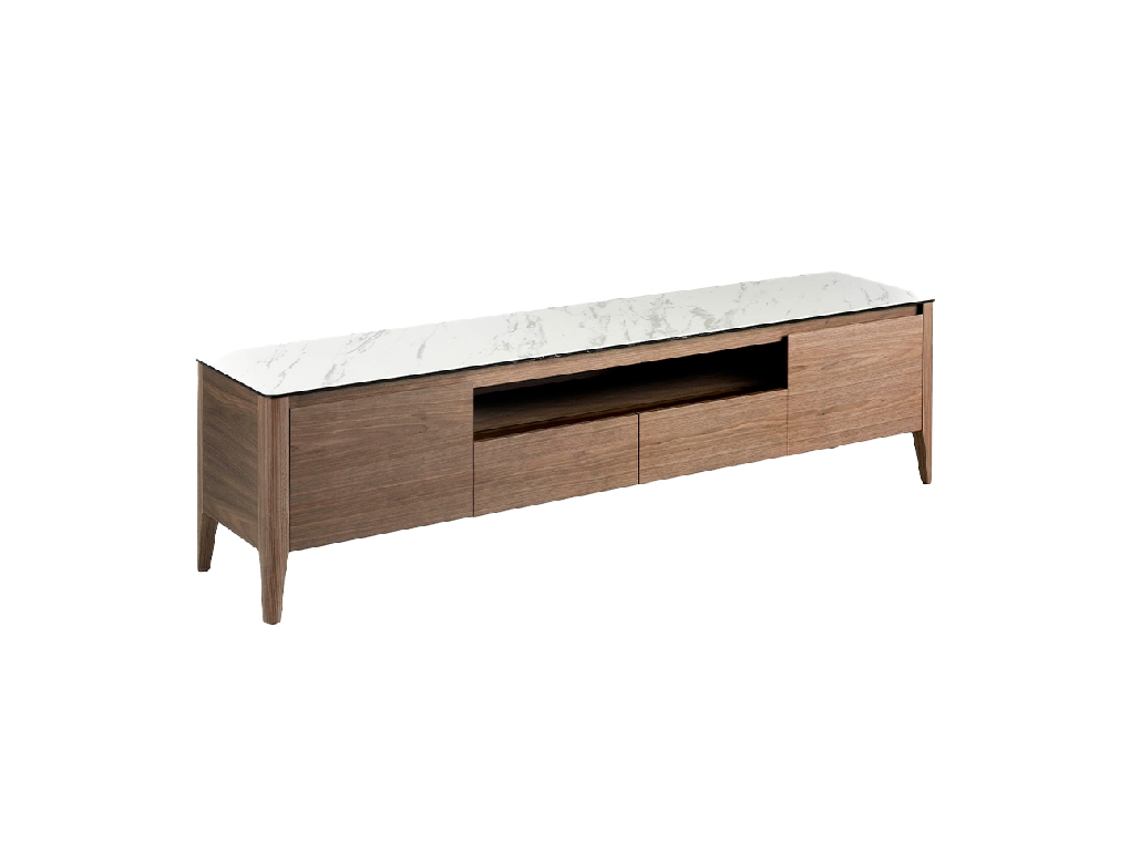 Mueble TV de madera Nogal y tapa porcelánico