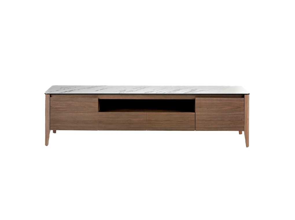 Mueble TV de madera Nogal y tapa porcelánico