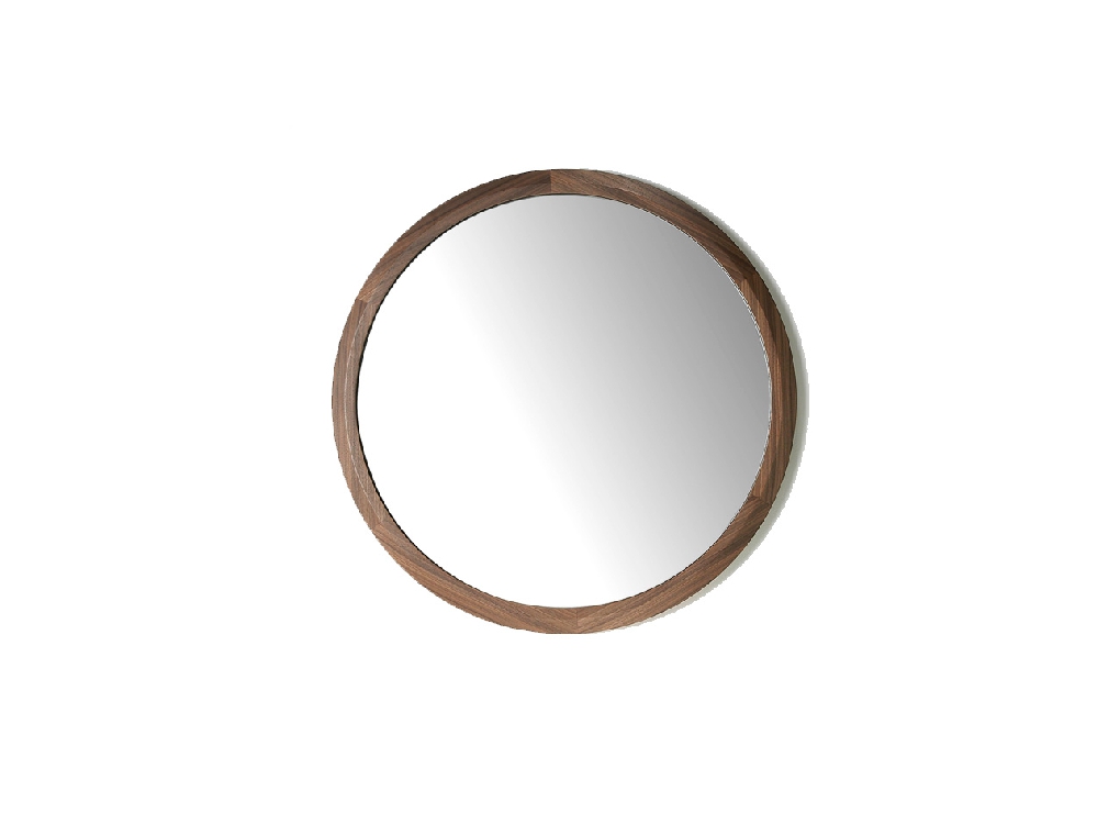 Walnut wood frame circular mirror