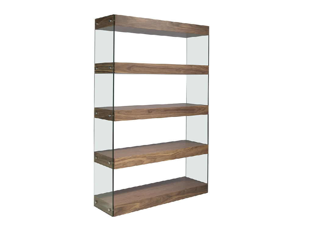 Walnut colored wooden shelf and tempered glass