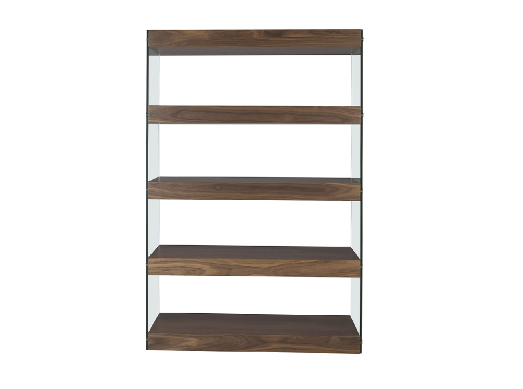 Walnut colored wooden shelf and tempered glass