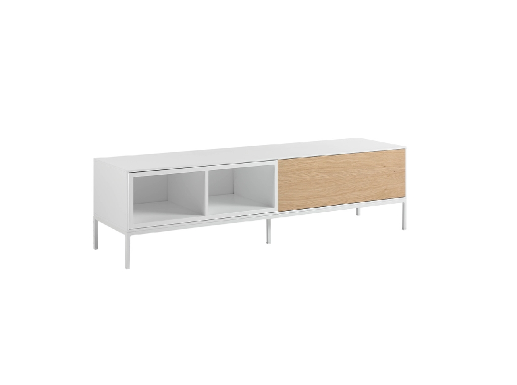 TV stand in white wood, oak and white steel